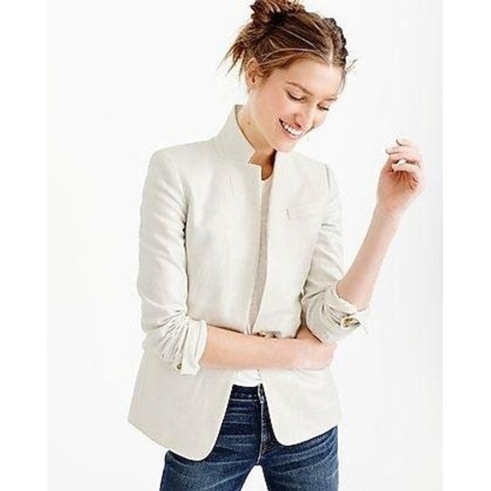 J.Crew Regent Blazer 2T Ivory Metallic Linen Cotton Professional Career Jacket